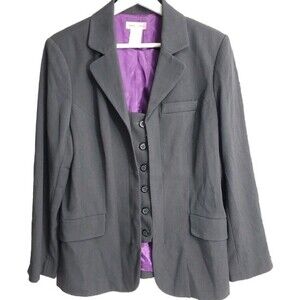Womens Gray Blazer Jacket Built-In Vest Panel Button Front Workwear Size 12